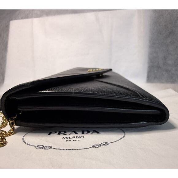 Prada Saffiano Leather Letter Continental Flap Wallet Black Authentic Card Incl - Picture 7 of 15